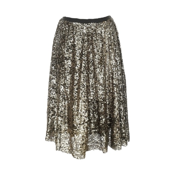 Maeve Anthropologie Sequin Midi Skirt NWT Small Carbon Black Gold Party Holiday - Picture 2 of 10